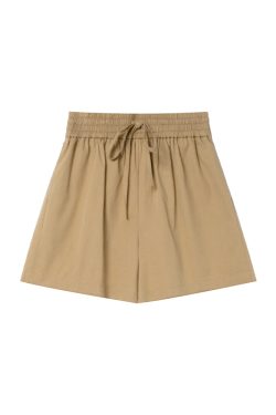 High-Waisted Casual Shorts for Women, Elastic Waistband with Drawstring, Loose Fit, Spring/Summer Style, Petite Size Friendly
