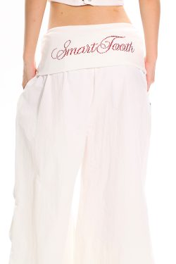 High-Waisted Cuffed Cargo Trousers with Rhinestone Detail - Versatile Pleated Wide-Leg Pants for Y2K and Street Style Fashion