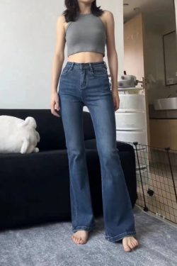 High-Waisted Dark Blue Flared Jeans for Plus Size Petite Women - Slimming Bell-Bottom Pants, 2025 New Style