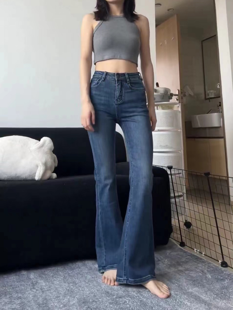 High-Waisted Dark Blue Flared Jeans for Plus Size Petite Women - Slimming Bell-Bottom Pants, 2025 New Style High-Waisted Dark Blue Flared Jeans for Plus Size Petite Women - Slimming Bell-Bottom Pants, 2025 New Style