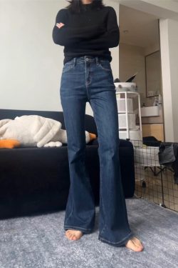 High-Waisted Dark Blue Flared Jeans for Plus Size Petite Women - Slimming Bell-Bottom Pants, 2025 New Style