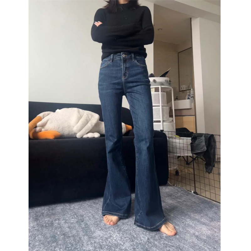 High-Waisted Dark Blue Flared Jeans for Plus Size Petite Women - Slimming Bell-Bottom Pants, 2025 New Style High-Waisted Dark Blue Flared Jeans for Plus Size Petite Women - Slimming Bell-Bottom Pants, 2025 New Style