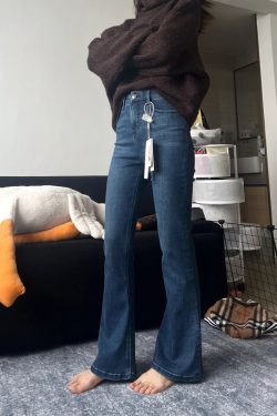 High-Waisted Dark Blue Flared Jeans for Plus Size Petite Women - Slimming Bell-Bottom Pants, 2025 New Style