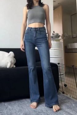 High-Waisted Dark Blue Flared Jeans for Plus Size Petite Women - Slimming Bell-Bottom Pants, 2025 New Style