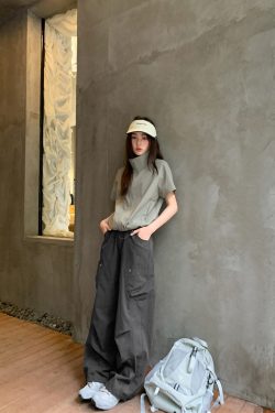 High-Waisted Draped Casual Work Pants for Women - American Style Metal Ring Rivet Design - Summer 2025 Fashion Trends