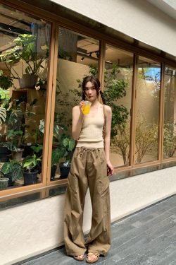 High-Waisted Draped Casual Work Pants for Women - American Style Metal Ring Rivet Design - Summer 2025 Fashion Trends