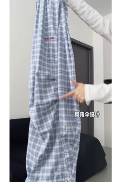 High-Waisted Draped Pleated Checkered Work Pants for Women, Loose Fit Wide-Leg Casual Sports Trousers, American Style