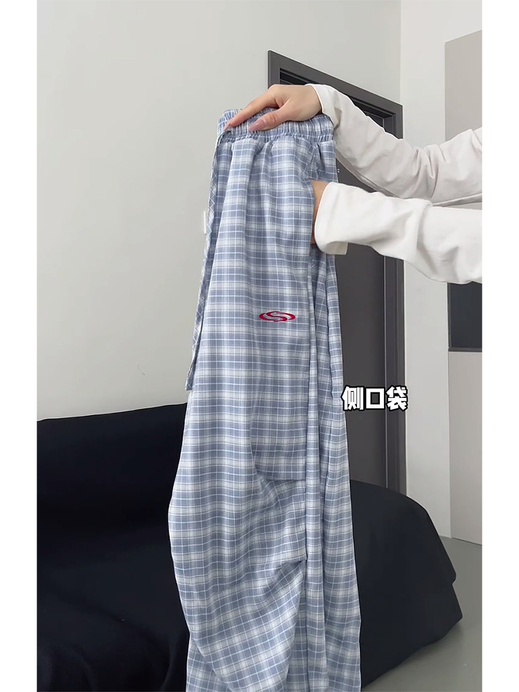 High-Waisted Draped Pleated Checkered Work Pants for Women, Loose Fit Wide-Leg Casual Sports Trousers, American Style High-Waisted Draped Pleated Checkered Work Pants for Women, Loose Fit Wide-Leg Casual Sports Trousers, American Style