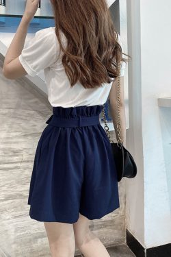 High-Waisted Floral Bud Skirt Pants with Drawstring Waist, Pockets, Ruffled Hem, A-Line Wide-Leg Shorts for Spring/Summer Fashion