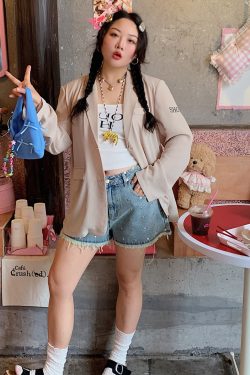 High-Waisted Gold Studded Denim Shorts for Women - Plus Size A-Line Slimming Summer 2025 Fashion for Curvy Girls