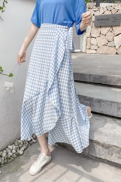 High-Waisted Irregular A-Line Plaid Skirt for Women with Curvy Hips and Thighs - Summer Fashion Essential