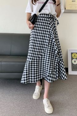 High-Waisted Irregular A-Line Plaid Skirt for Women with Curvy Hips and Thighs - Summer Fashion Essential