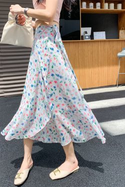 High-Waisted Irregular Floral Chiffon Skirt and Fishtail Long Dress for Travel, Beach, and Sun Protection