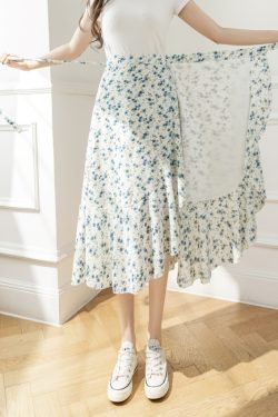 High-Waisted Irregular Floral Chiffon Skirt and Fishtail Long Dress for Travel, Beach, and Sun Protection