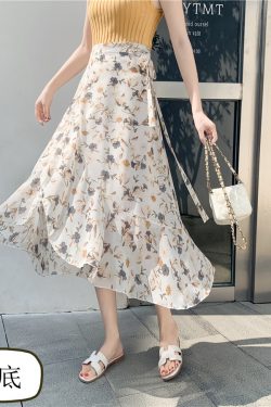 High-Waisted Irregular Floral Chiffon Skirt and Fishtail Long Dress for Travel, Beach, and Sun Protection