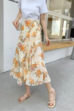 High-Waisted Irregular Floral Chiffon Skirt and Fishtail Long Dress for Travel, Beach, and Sun Protection