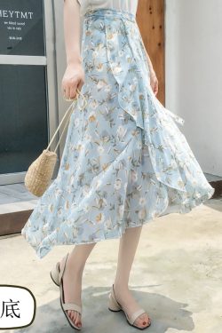 High-Waisted Irregular Floral Chiffon Skirt and Fishtail Long Dress for Travel, Beach, and Sun Protection
