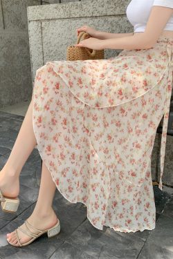 High-Waisted Irregular Floral Chiffon Skirt and Fishtail Long Dress for Travel, Beach, and Sun Protection