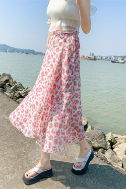 High-Waisted Irregular Floral Chiffon Skirt and Fishtail Long Dress for Travel, Beach, and Sun Protection