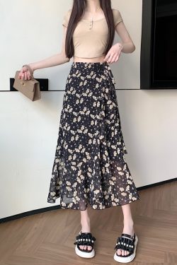 High-Waisted Irregular Floral Chiffon Skirt and Fishtail Long Dress for Travel, Beach, and Sun Protection