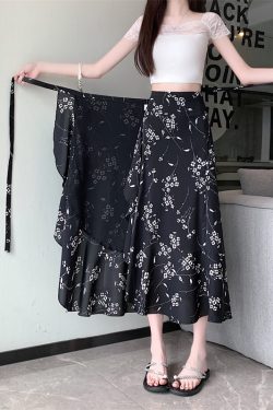 High-Waisted Irregular Floral Chiffon Skirt and Fishtail Long Dress for Travel, Beach, and Sun Protection