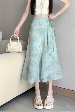 High-Waisted Irregular Floral Chiffon Skirt and Fishtail Long Dress for Travel, Beach, and Sun Protection