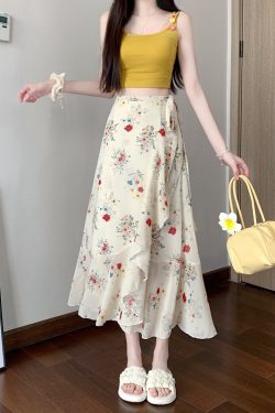 High-Waisted Irregular Floral Chiffon Skirt and Fishtail Long Dress for Travel, Beach, and Sun Protection