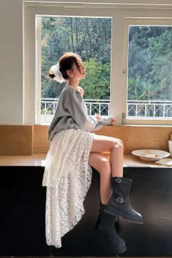 High-Waisted Irregular Lace Half Skirt for Women - Light Fabric Black Cake Skirt, 2025 Spring/Summer Mid-Length Fashion