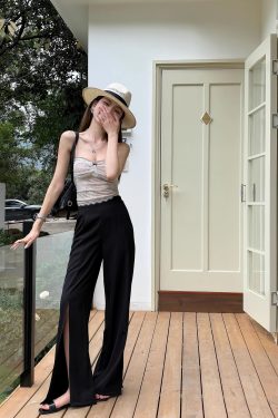High-Waisted Irregular Side-Slit Wide-Leg Pants for Tall Individuals - Lightweight Draped Floor-Length Style for Spring and Summer