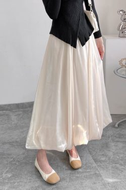 High-Waisted Jellyfish Floral A-Line Skirt - Slim Fit, Glossy Finish, Puff Style, Spring Summer Women's Fashion, Elastic Waist