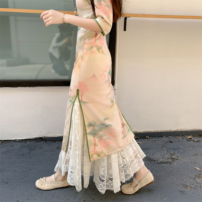 High-Waisted Lace Fairy Half-Length Qipao Underskirt - Elegant Drape Pleated Mesh A-Line Skirt for Chic Layering High-Waisted Lace Fairy Half-Length Qipao Underskirt - Elegant Drape Pleated Mesh A-Line Skirt for Chic Layering