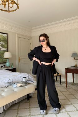 High-Waisted Lace Splicing Wide-Leg Pants - Relaxed Fit Slimming Trousers for Effortless Style