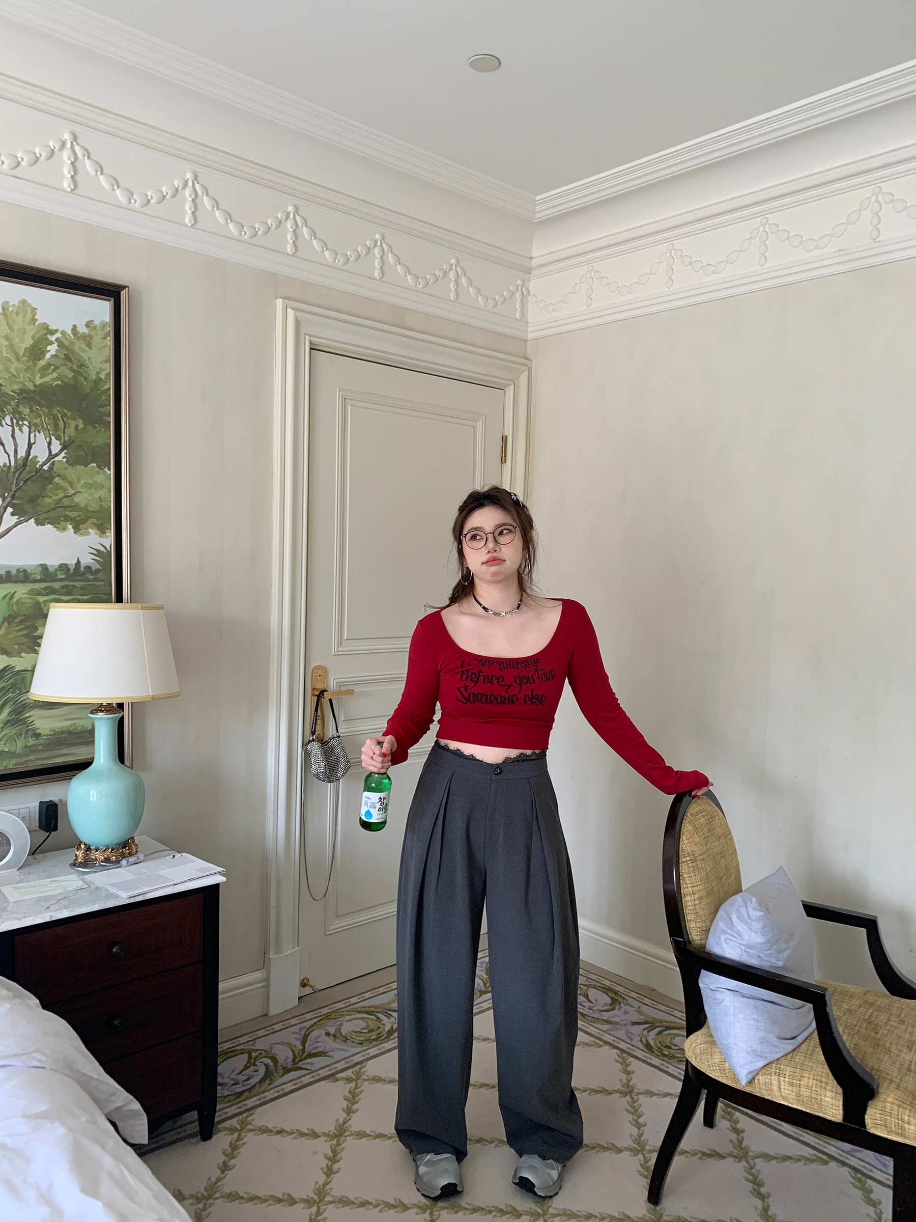 High-Waisted Lace Splicing Wide-Leg Pants - Relaxed Fit Slimming Trousers for Effortless Style High-Waisted Lace Splicing Wide-Leg Pants - Relaxed Fit Slimming Trousers for Effortless Style