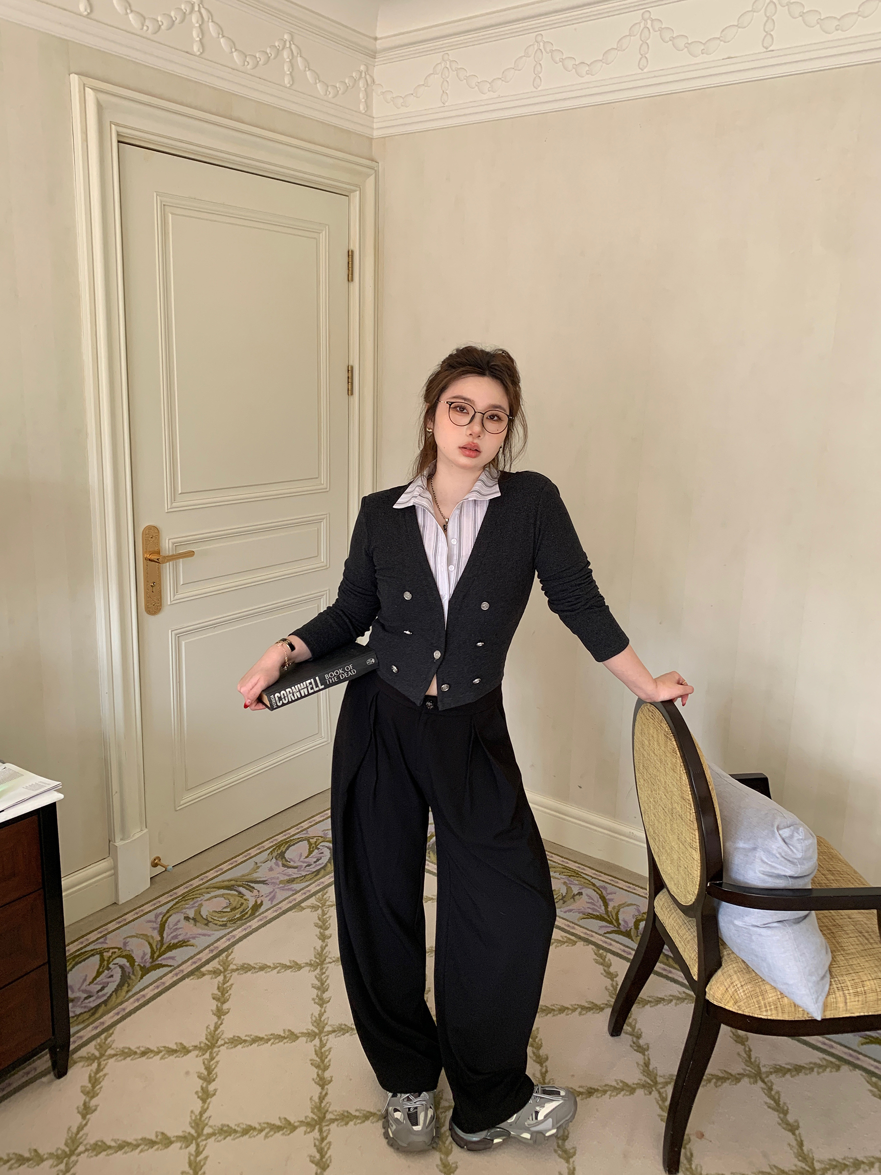 High-Waisted Lace Splicing Wide-Leg Pants - Relaxed Fit Slimming Trousers for Effortless Style High-Waisted Lace Splicing Wide-Leg Pants - Relaxed Fit Slimming Trousers for Effortless Style