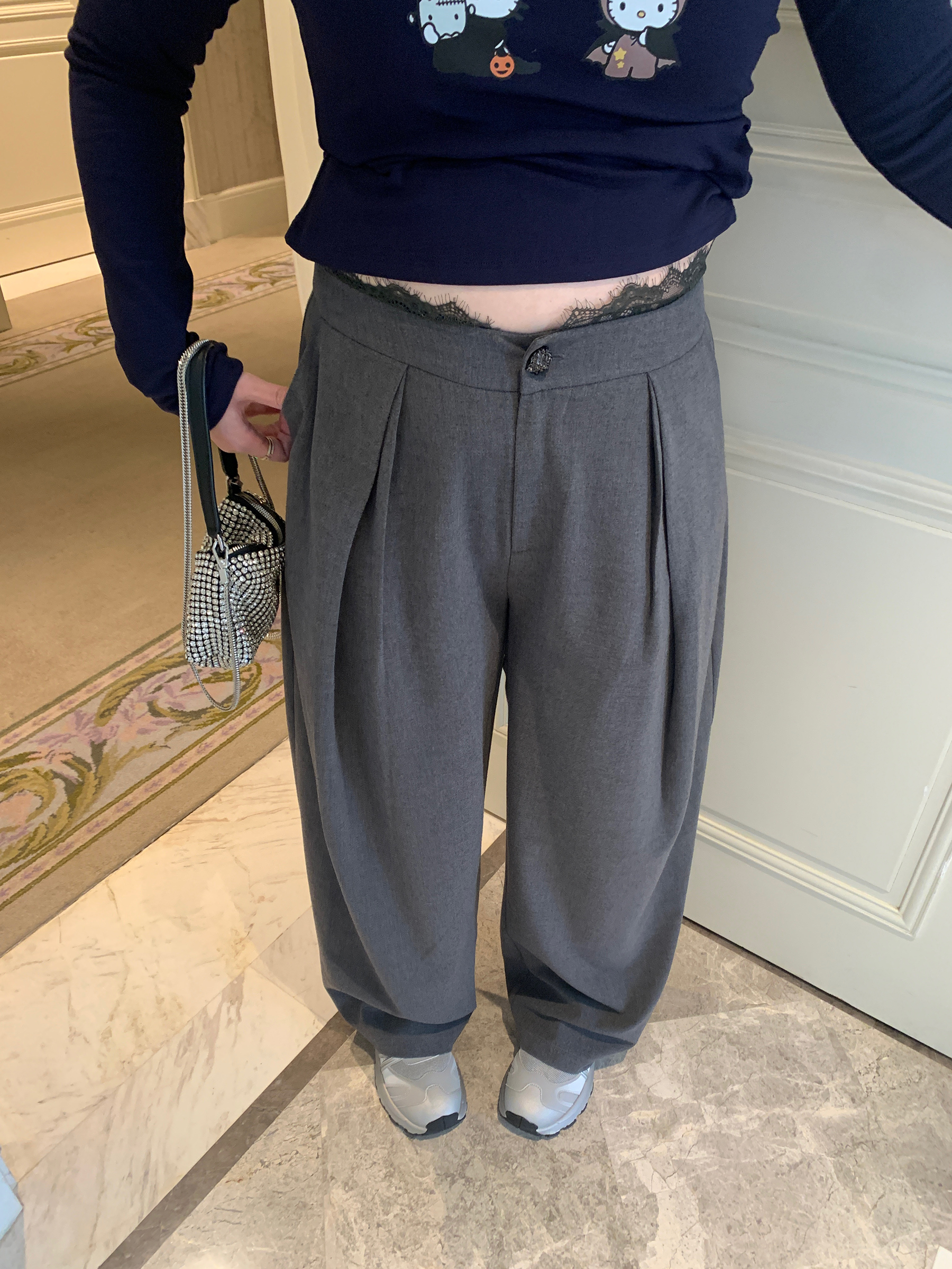 High-Waisted Lace Splicing Wide-Leg Pants - Relaxed Fit Slimming Trousers for Effortless Style High-Waisted Lace Splicing Wide-Leg Pants - Relaxed Fit Slimming Trousers for Effortless Style