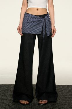 High-Waisted Layered Two-Piece Denim Pants for Women, Slimming Straight-Leg & Versatile Loose Wide-Leg Style, Spring Summer Fashion