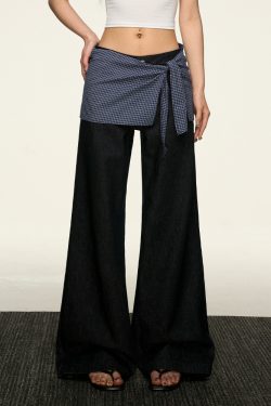 High-Waisted Layered Two-Piece Denim Pants for Women, Slimming Straight-Leg & Versatile Loose Wide-Leg Style, Spring Summer Fashion