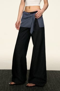 High-Waisted Layered Two-Piece Denim Pants for Women, Slimming Straight-Leg & Versatile Loose Wide-Leg Style, Spring Summer Fashion
