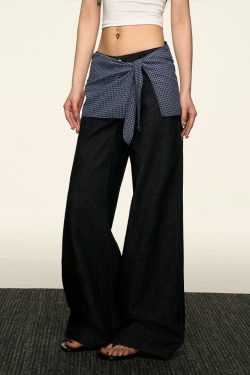 High-Waisted Layered Two-Piece Denim Pants for Women, Slimming Straight-Leg & Versatile Loose Wide-Leg Style, Spring Summer Fashion