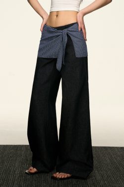 High-Waisted Layered Two-Piece Denim Pants for Women, Slimming Straight-Leg & Versatile Loose Wide-Leg Style, Spring Summer Fashion