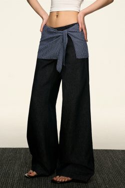 High-Waisted Layered Two-Piece Denim Pants for Women, Slimming Straight-Leg & Versatile Loose Wide-Leg Style, Spring Summer Fashion