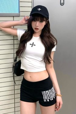 High-Waisted Letter Print Casual Shorts for Women | Summer Street Style Slim Fit Sports Hot Pants