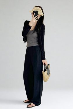 High-Waisted Linen Pants for Women, Narrow-Leg Wide-Leg Casual Trousers with Elastic Back Pockets for Spring and Summer Style