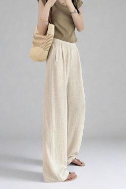 High-Waisted Linen Pants for Women, Narrow-Leg Wide-Leg Casual Trousers with Elastic Back Pockets for Spring and Summer Style