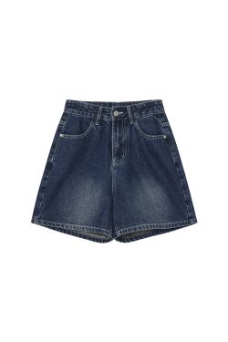 High-Waisted Little Bear Embroidered Pocket Denim Shorts for Women - Straight-Leg Petite 2025 Fashion Trend