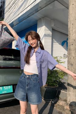 High-Waisted Little Bear Embroidered Pocket Denim Shorts for Women - Straight-Leg Petite 2025 Fashion Trend