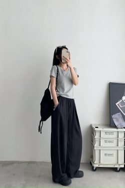 High-Waisted Loose Fit Sun Grapefruit Summer Wide-Leg Pants - Casual Straight-Leg Drape Design for Versatile Styling