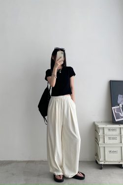 High-Waisted Loose Fit Sun Grapefruit Summer Wide-Leg Pants - Casual Straight-Leg Drape Design for Versatile Styling
