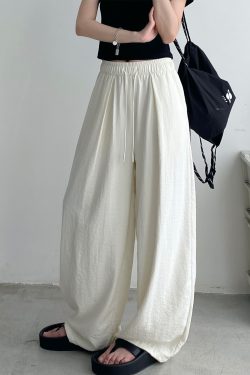 High-Waisted Loose Fit Sun Grapefruit Summer Wide-Leg Pants - Casual Straight-Leg Drape Design for Versatile Styling