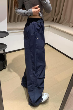 High-Waisted Loose-Fit Vintage Work Pants for Women, Parachute Wide-Leg Casual Joggers, Floor-Length Sports Trousers